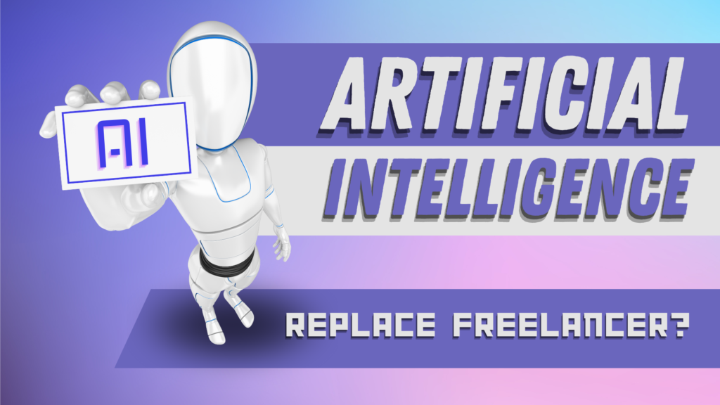 AI tools replacing freelance jobs in 2025 with robots and digital workspace illustration.