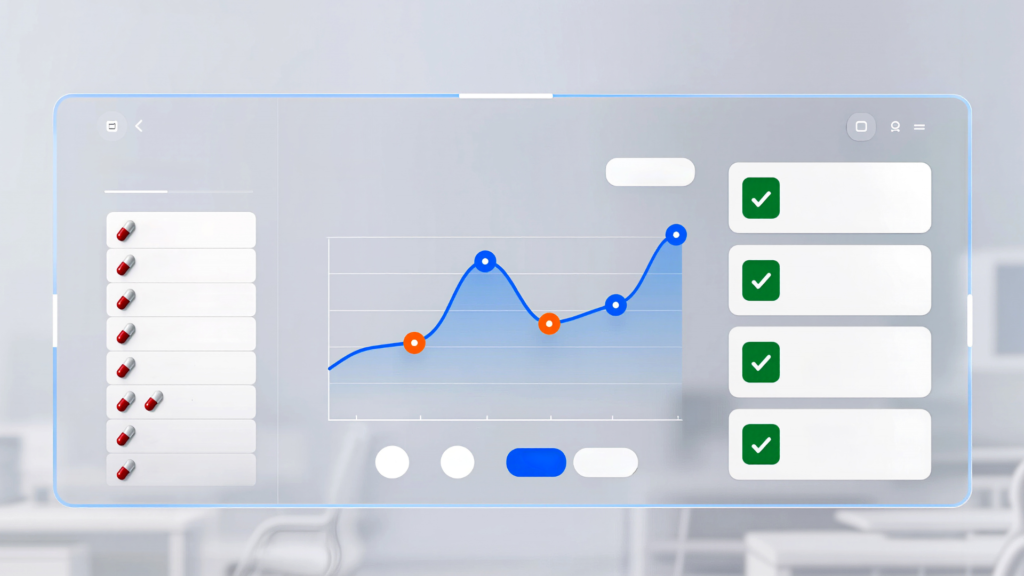AI dashboard visualizing real-time business analytics with predictive insights and smart recommendations in 2025