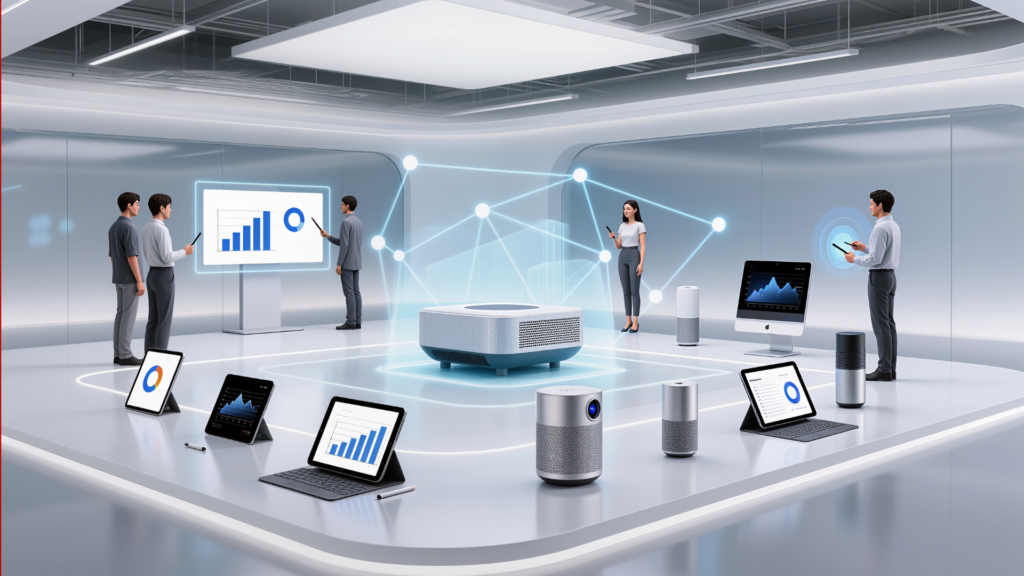 Top 10 AI productivity tools in 2025 including Notion AI, Motion AI, Otter AI, and Perplexity on a workspace setup