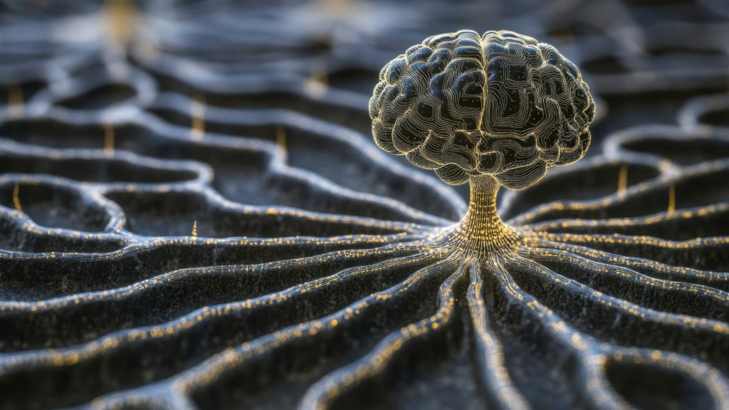 AI interpreting human brain signals through a brain-computer interface